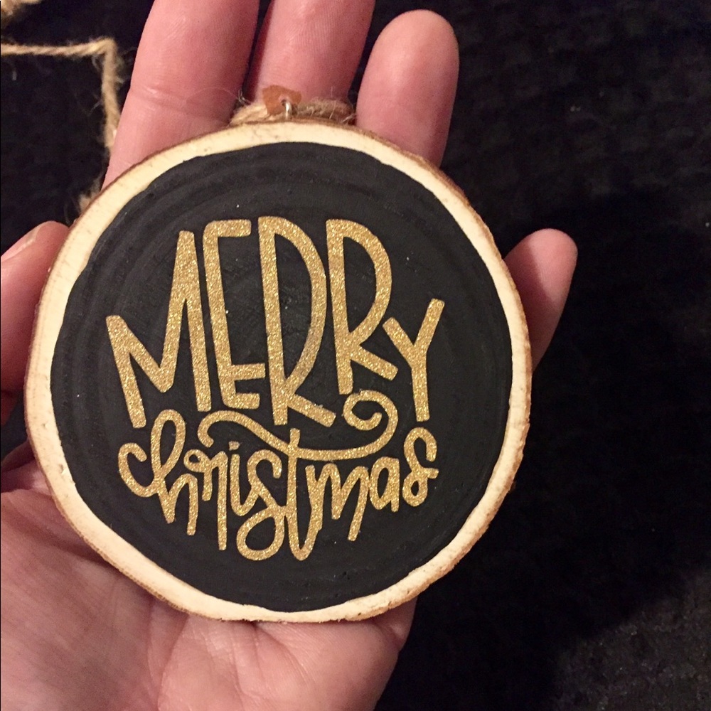 Glitter Merry Christmas Wood Slice Ornament, New - Picture 4 of 4